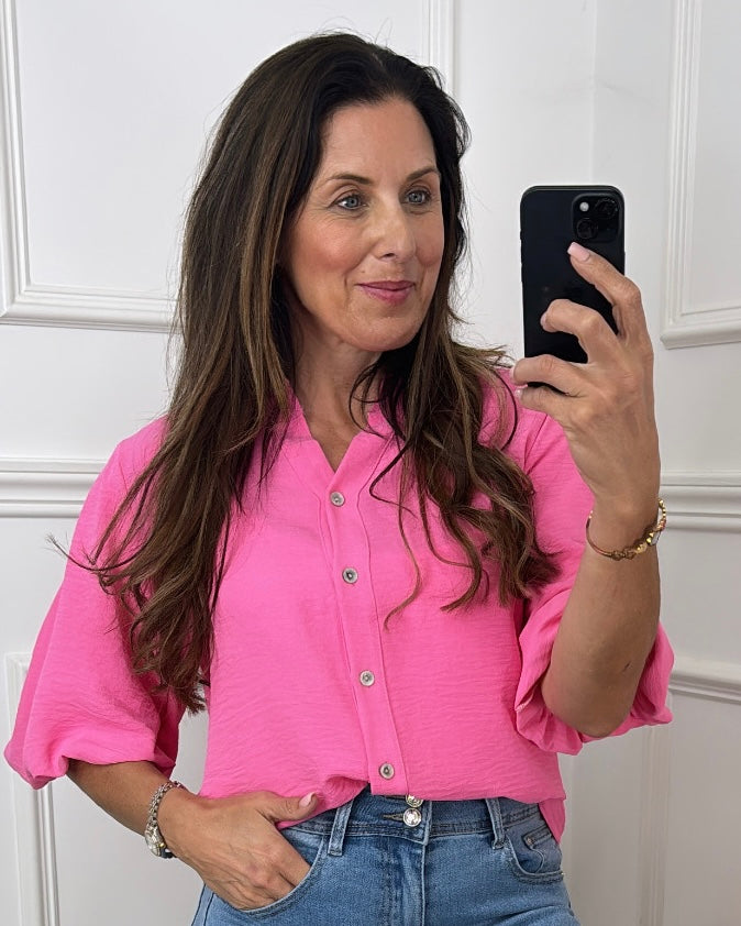 Bernice Pink Balloon Sleeve Blouse