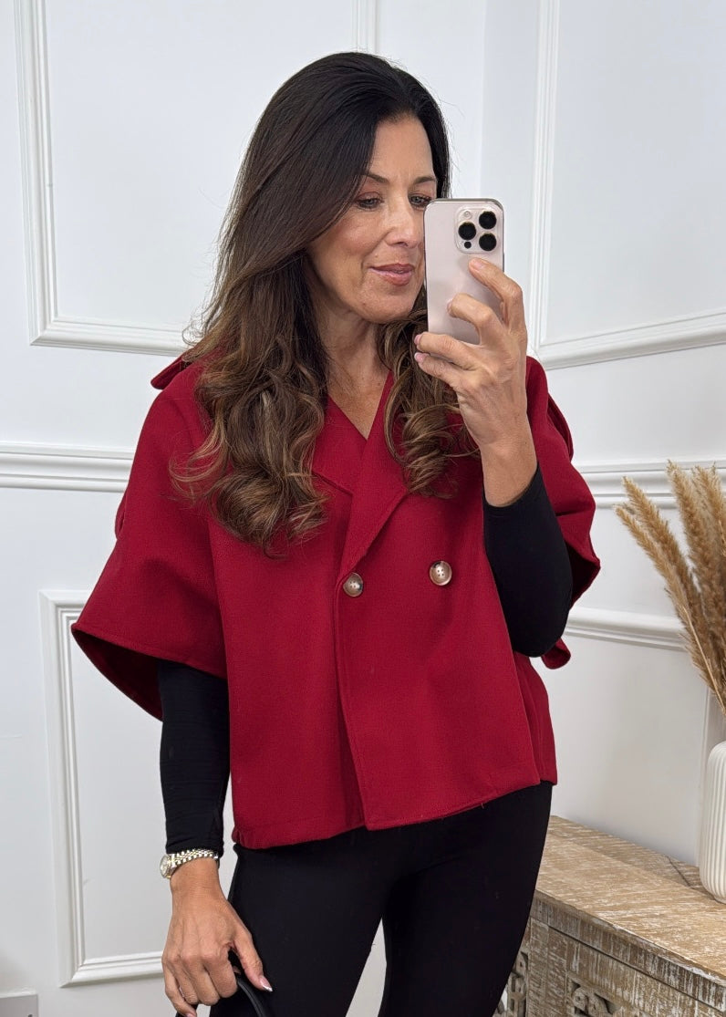 Suzette Wine Notch Lapel Cape