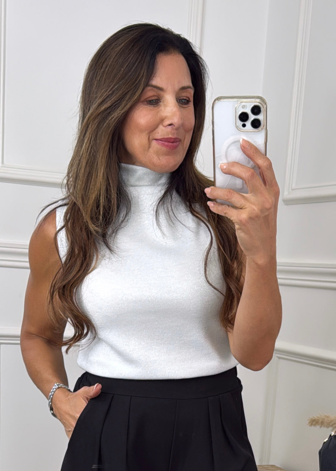 Carina Cream High Neck Sleeveless Top