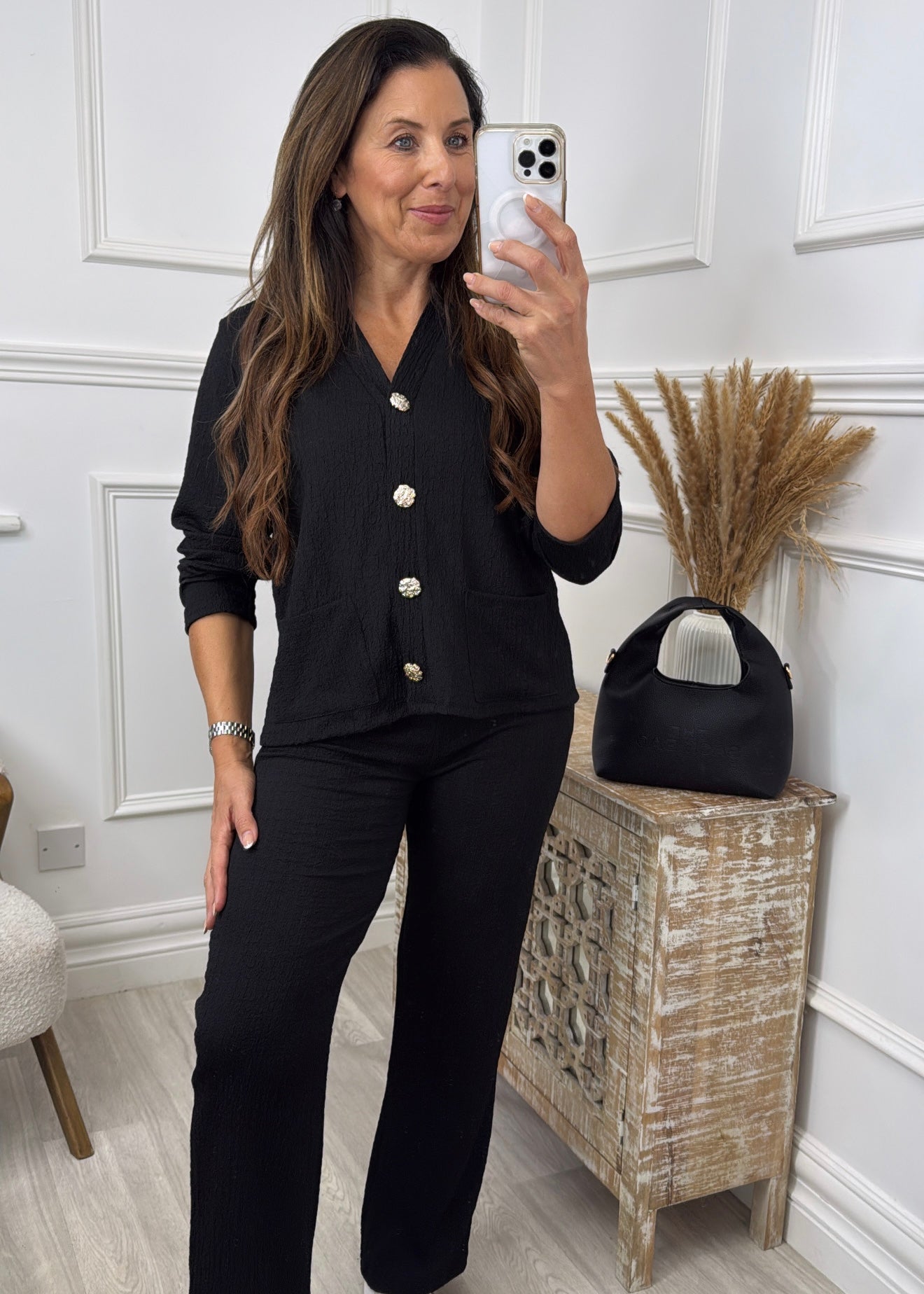 Quinn Black Two Piece Gold Button Set