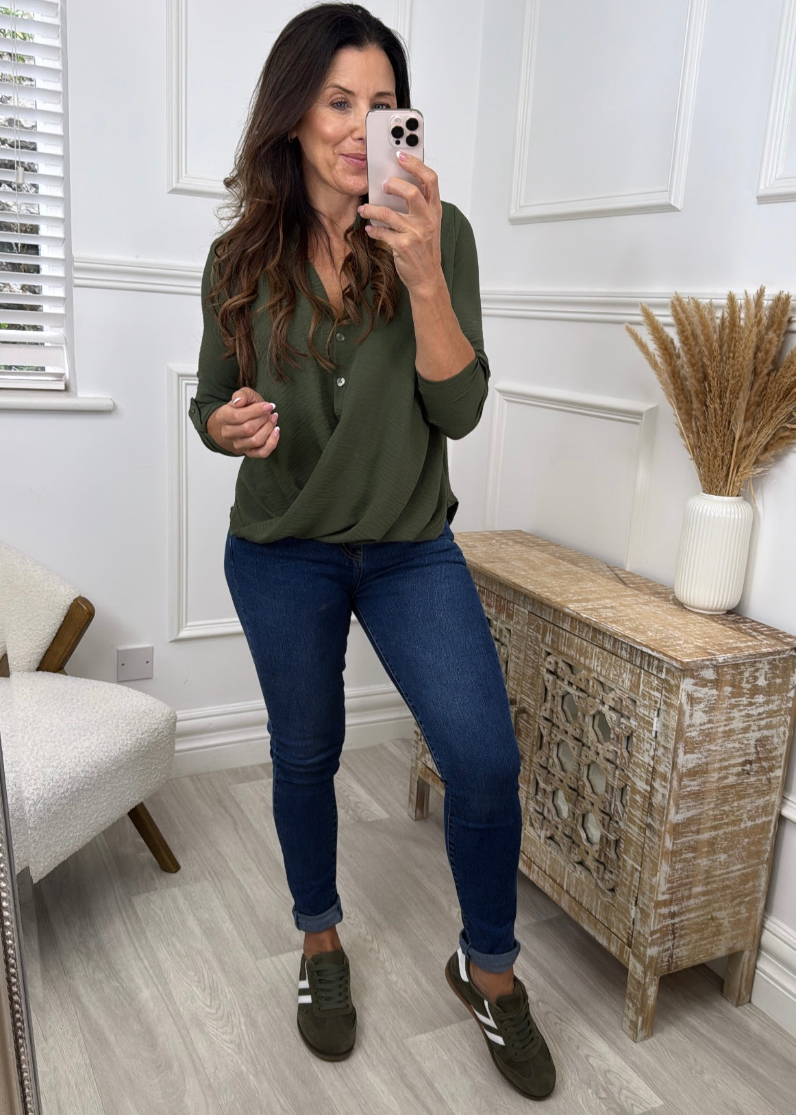 Darcy Khaki Wrap Blouse
