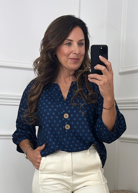 Judy Navy Polka Dot Blouse