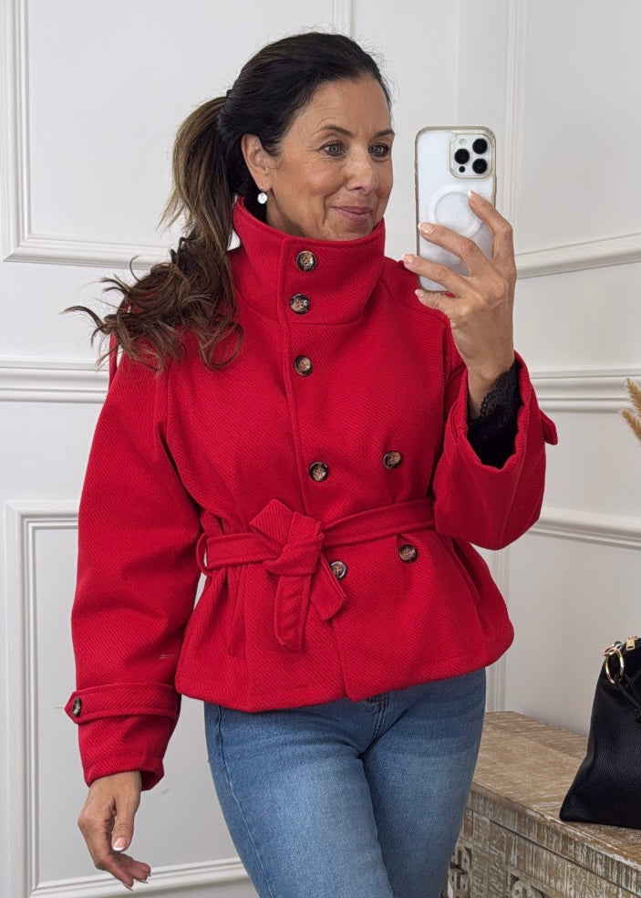 Roisin Red Jacket With  Buttons
