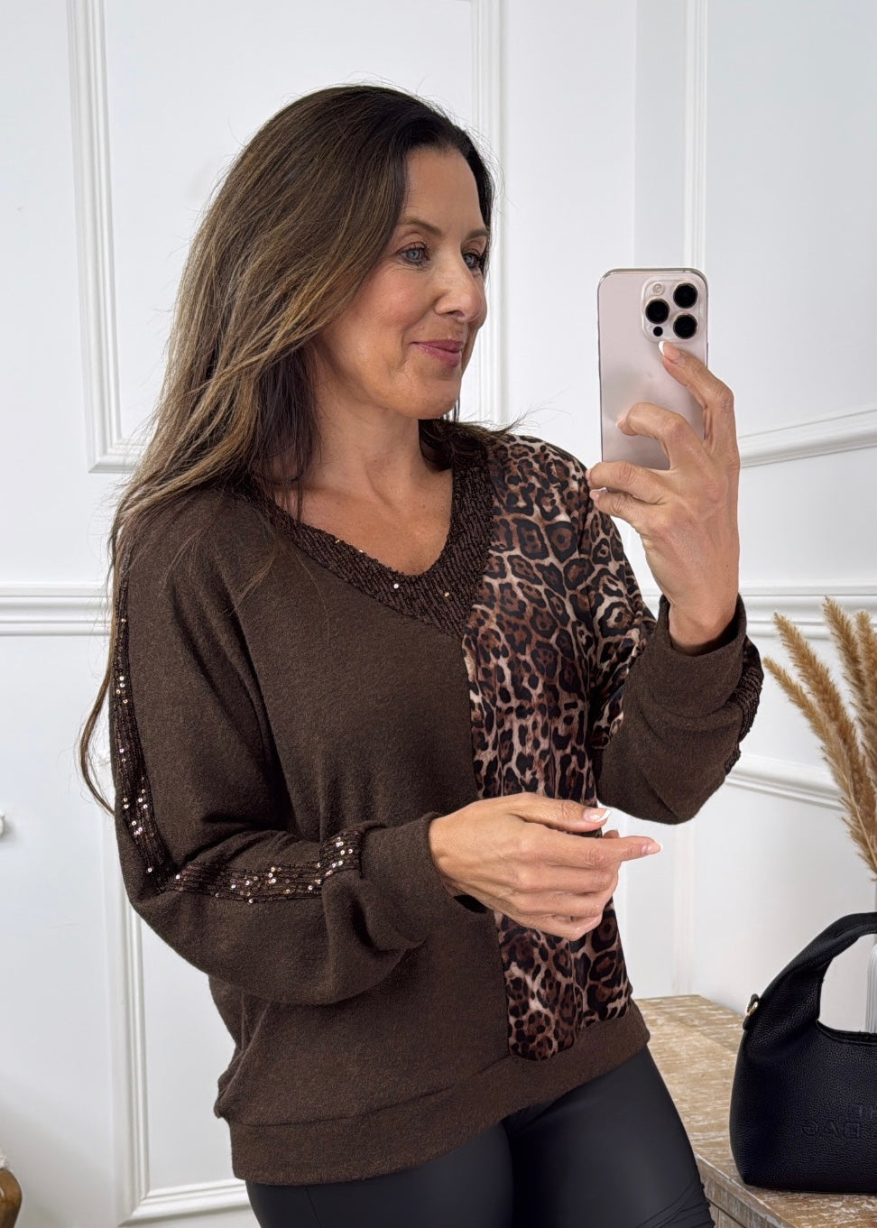 Erin Brown V-Neck Leopard Top