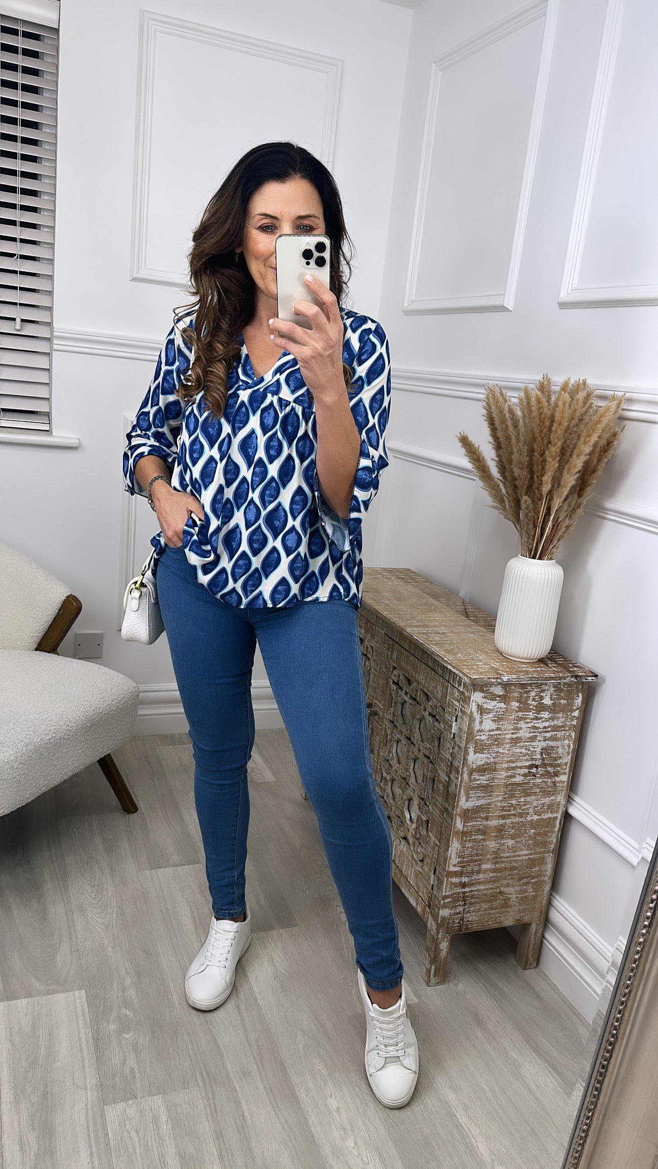 Ria Navy Patterned Blouse