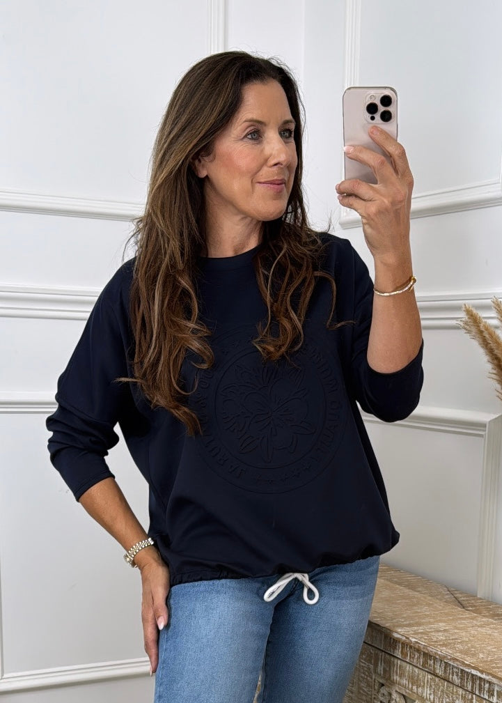 Reina Navy Embossed Sweat Shirt