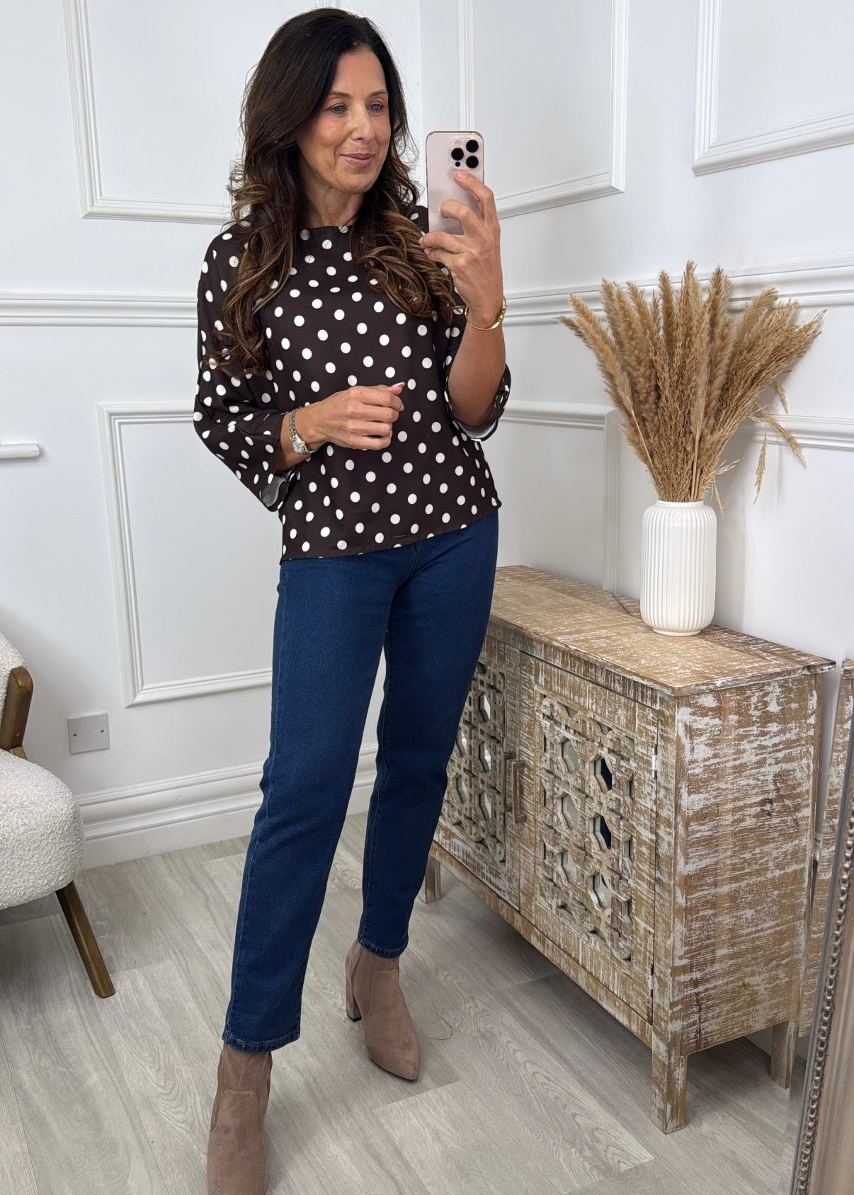 Vera Brown Polka Dot Top