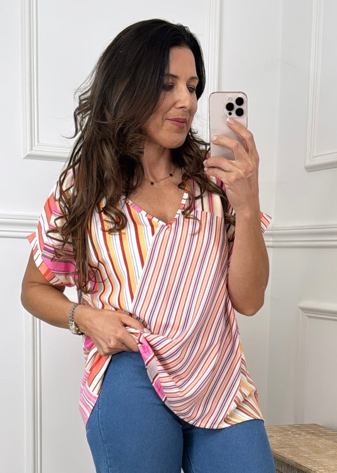 Marian Pink Abstract Stripe Top