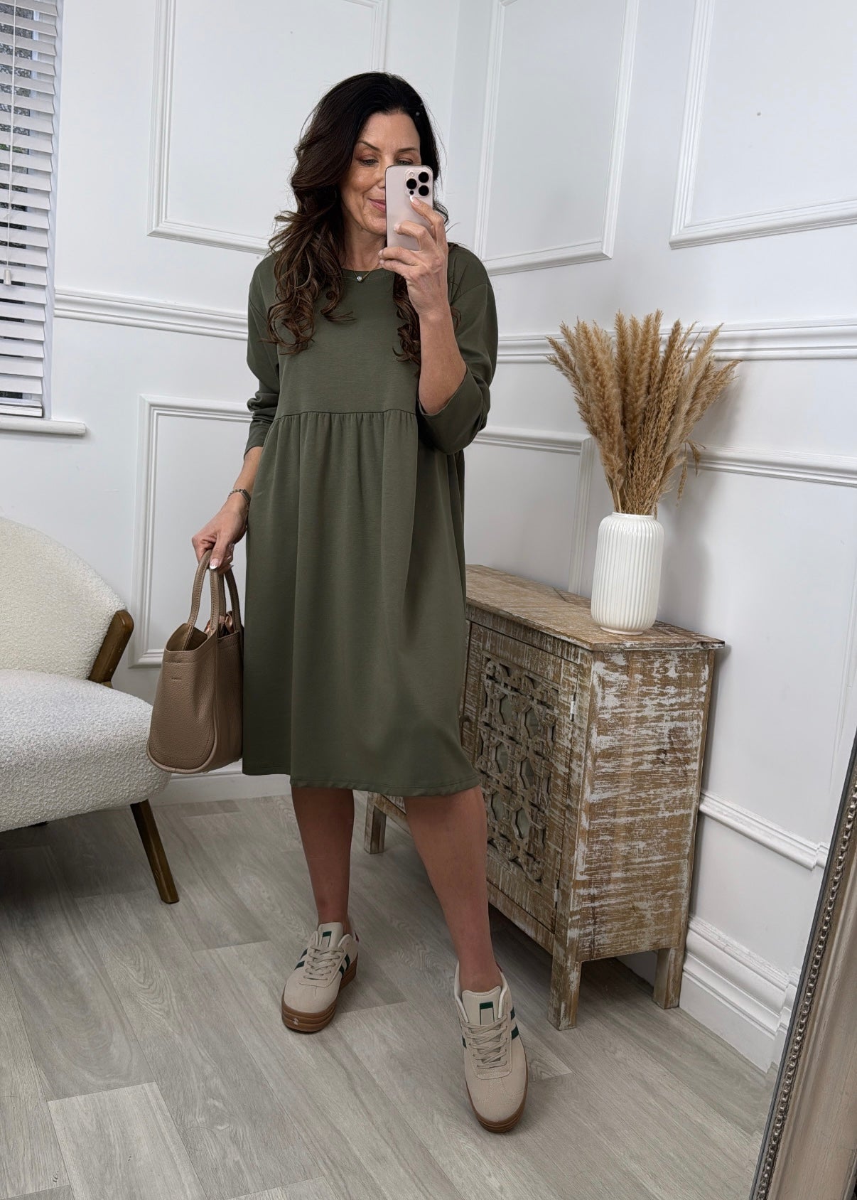 Ailbhe Khaki Smock Sweatshirt Dress