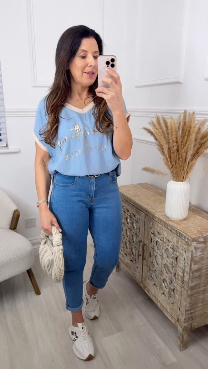 Nancy Denim Everything is Possible Top