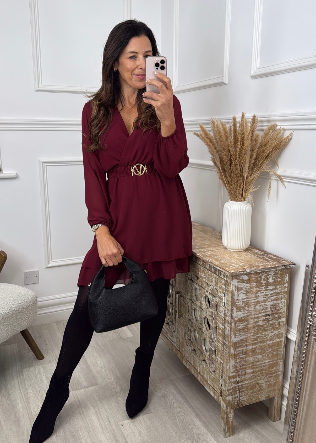 Marlowe Wine Wrap Mini Dress