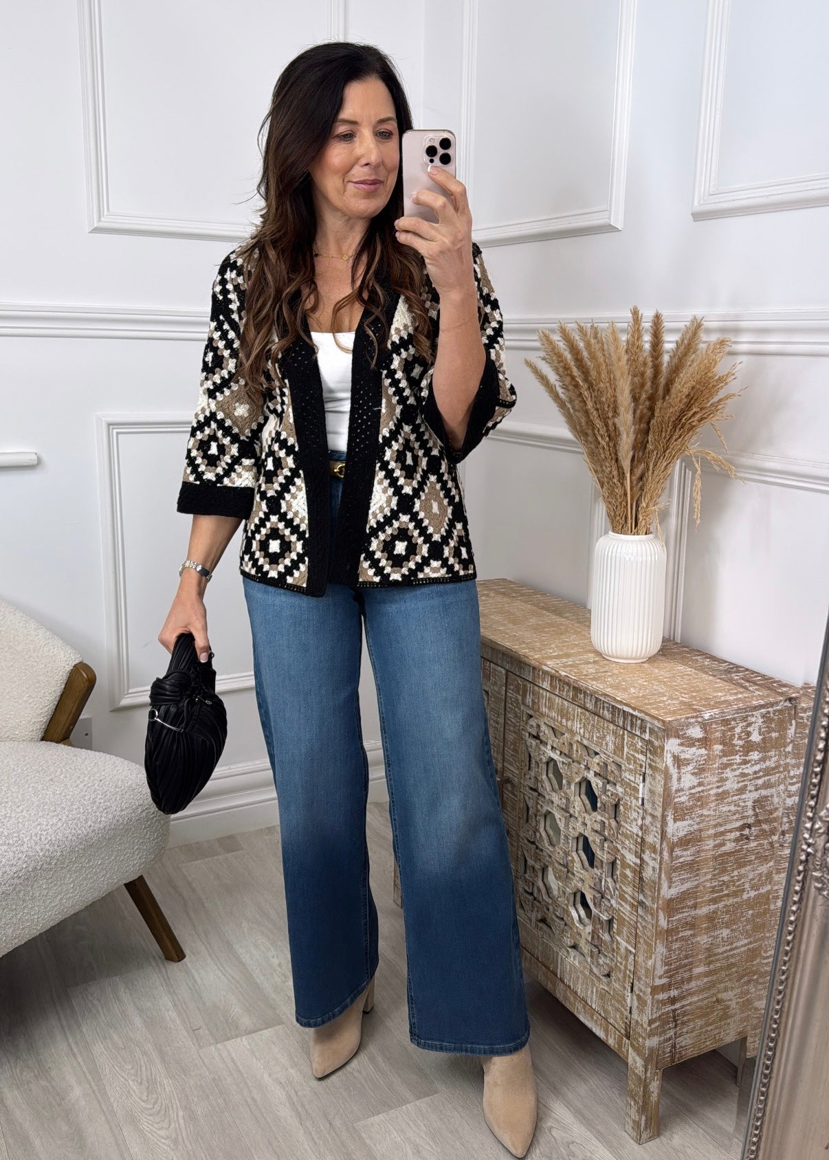 Kym Black Crochet Knit Cardigan
