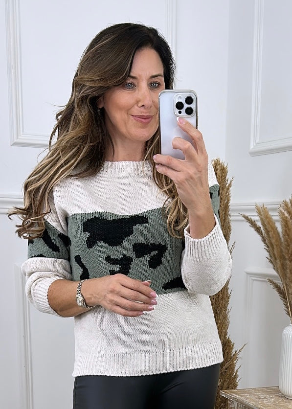 Sia Khaki Leo Panel Sweater