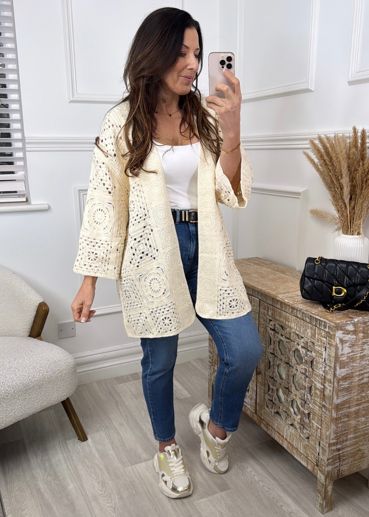 Abigail Cream Crochet Knit Cardigan