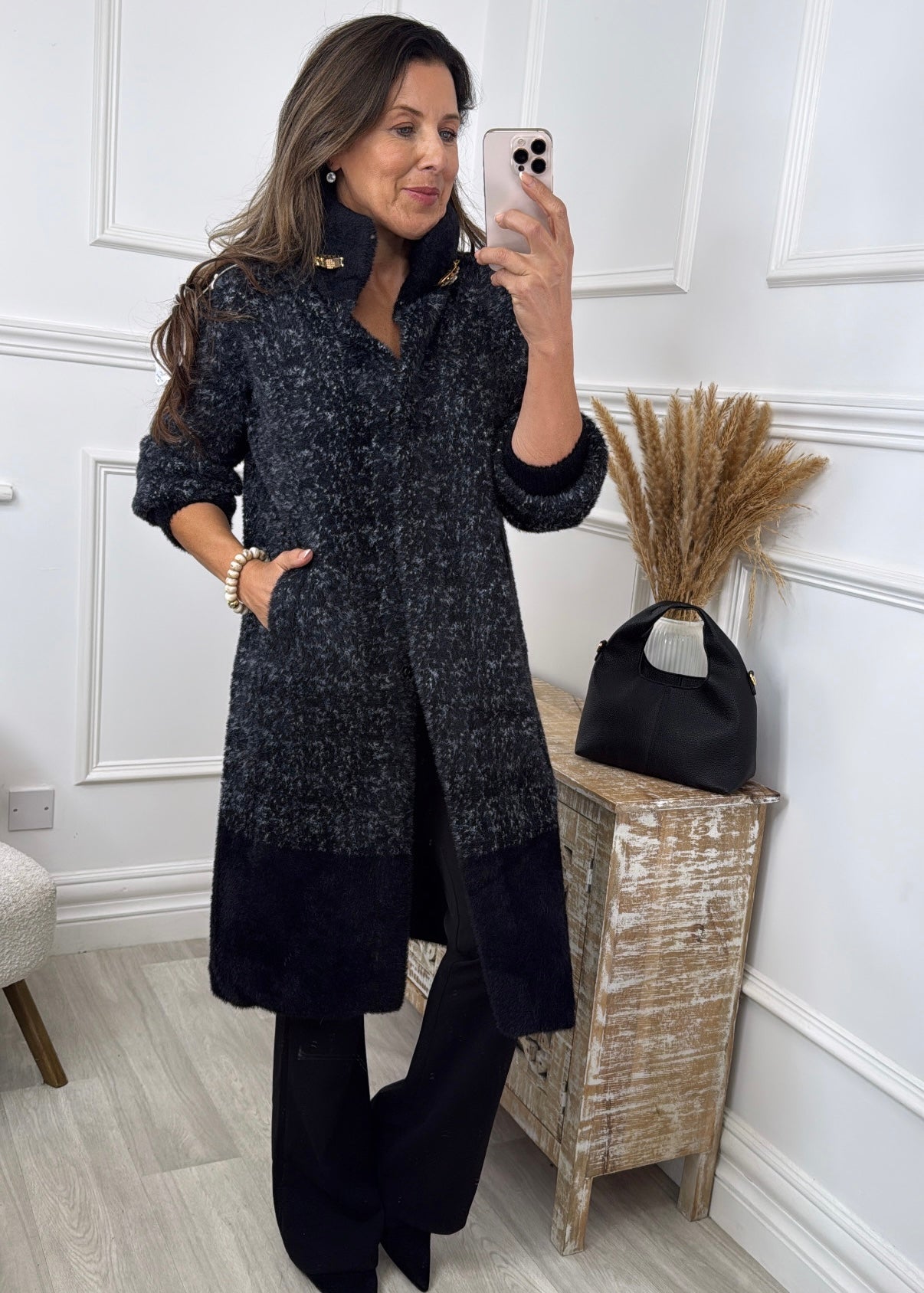 Bronwyn Black Mid Length Coatigan
