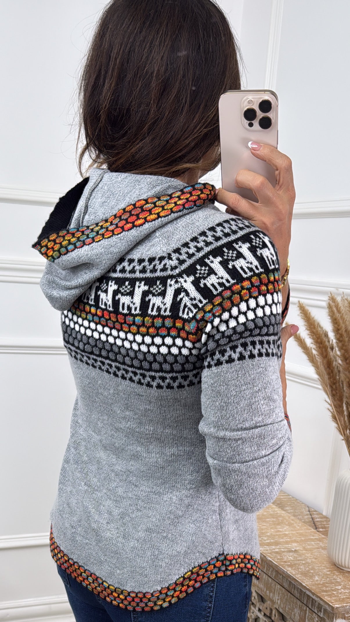 Aiveen Grey Fair Isle Print Hoodie