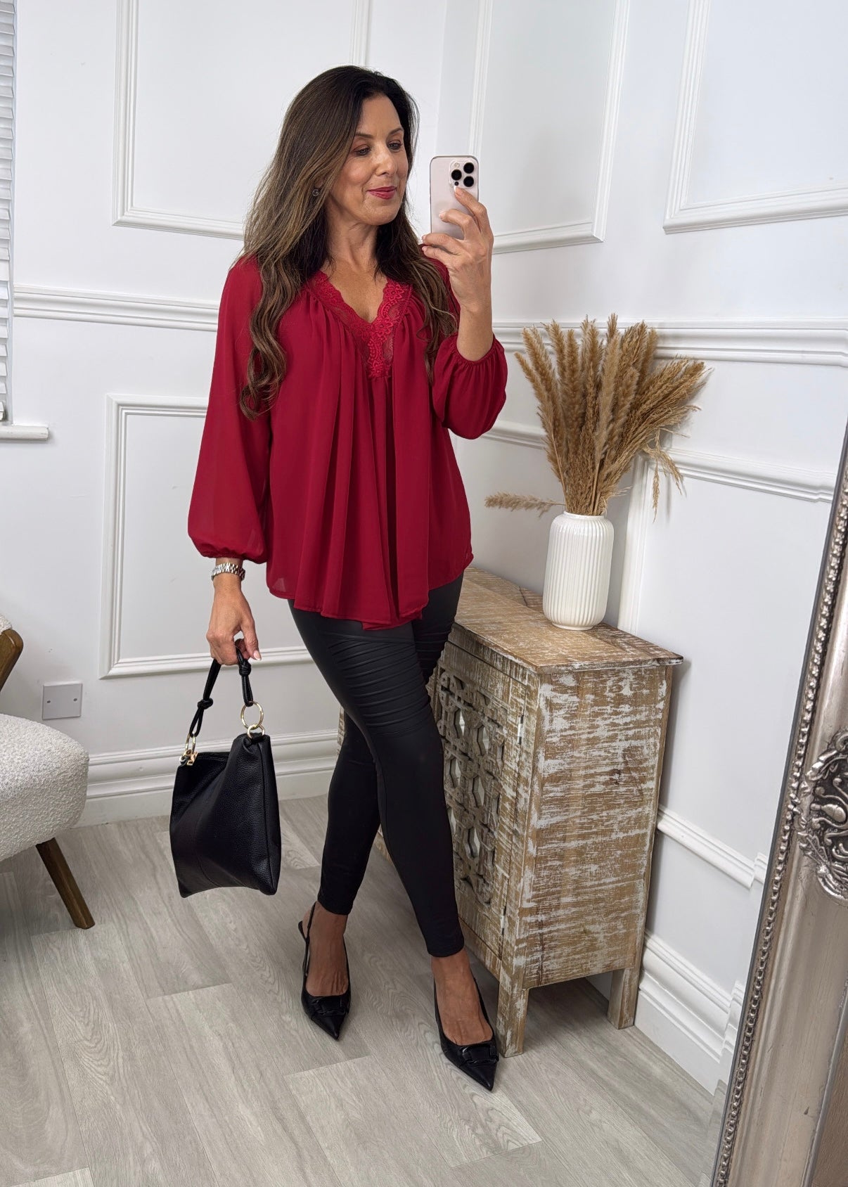 Martha Wine V-Neck Top