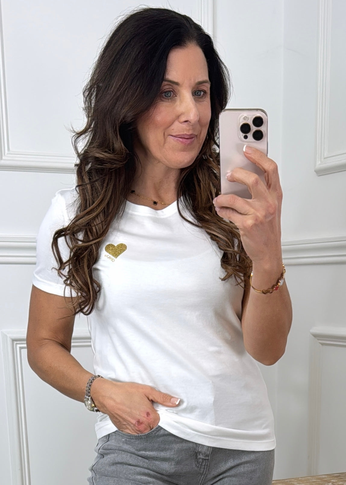 Kita White Glitter Heart T-Shirt