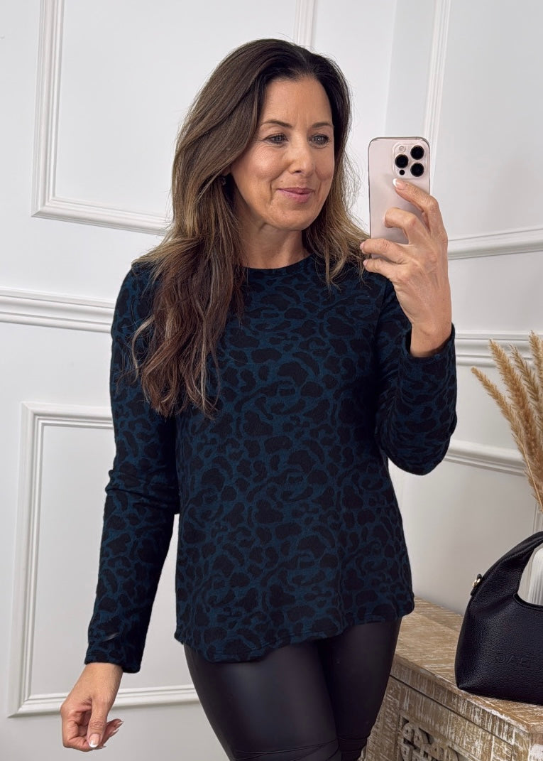 Darleen Teal Leopard Soft Top