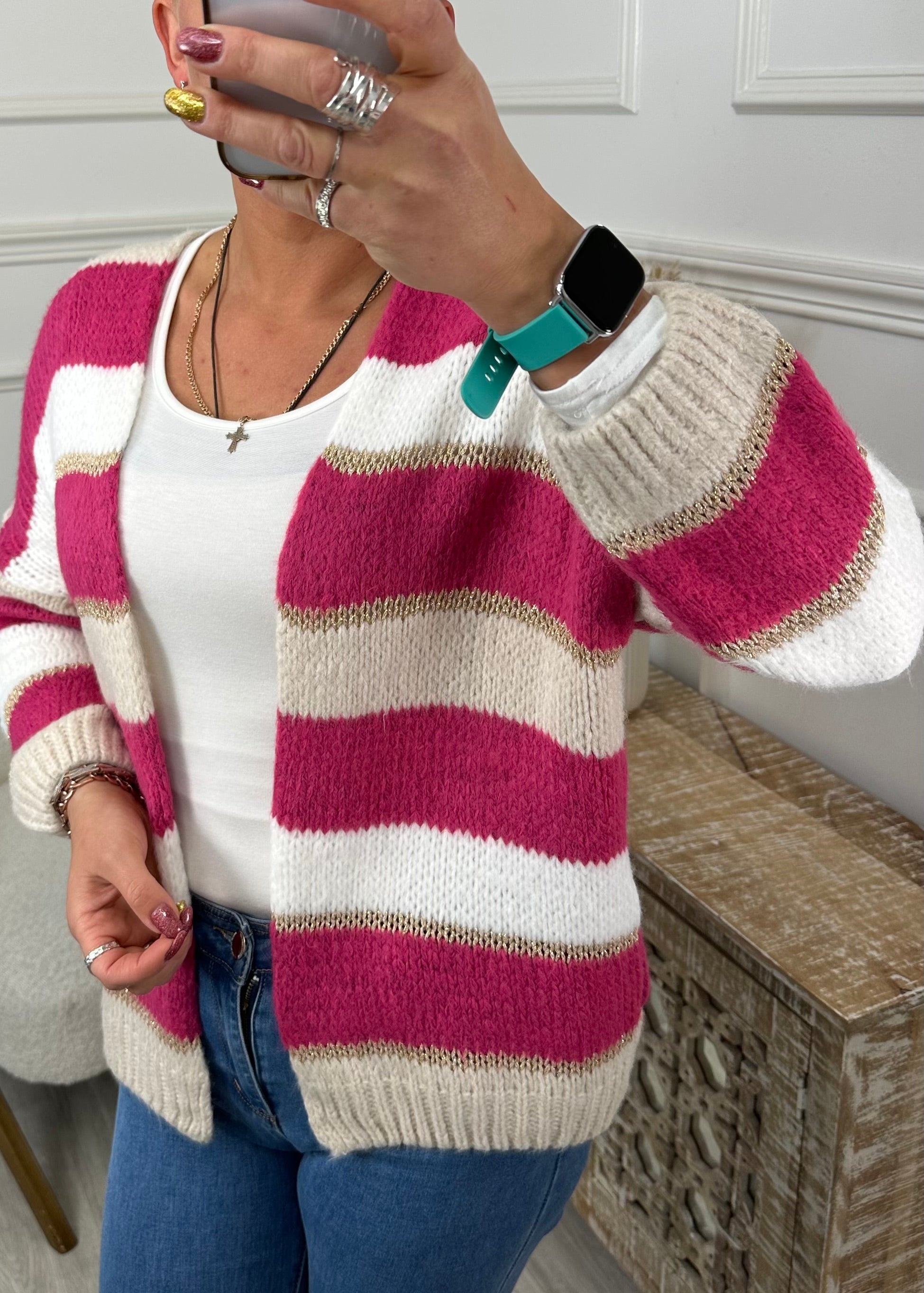 Nava Fuchsia Stripe Cardigan