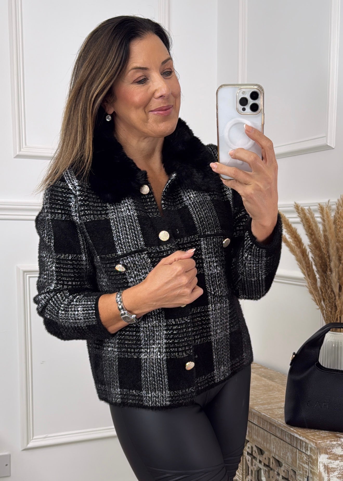 Jovie Black Fur Collar Cardigan