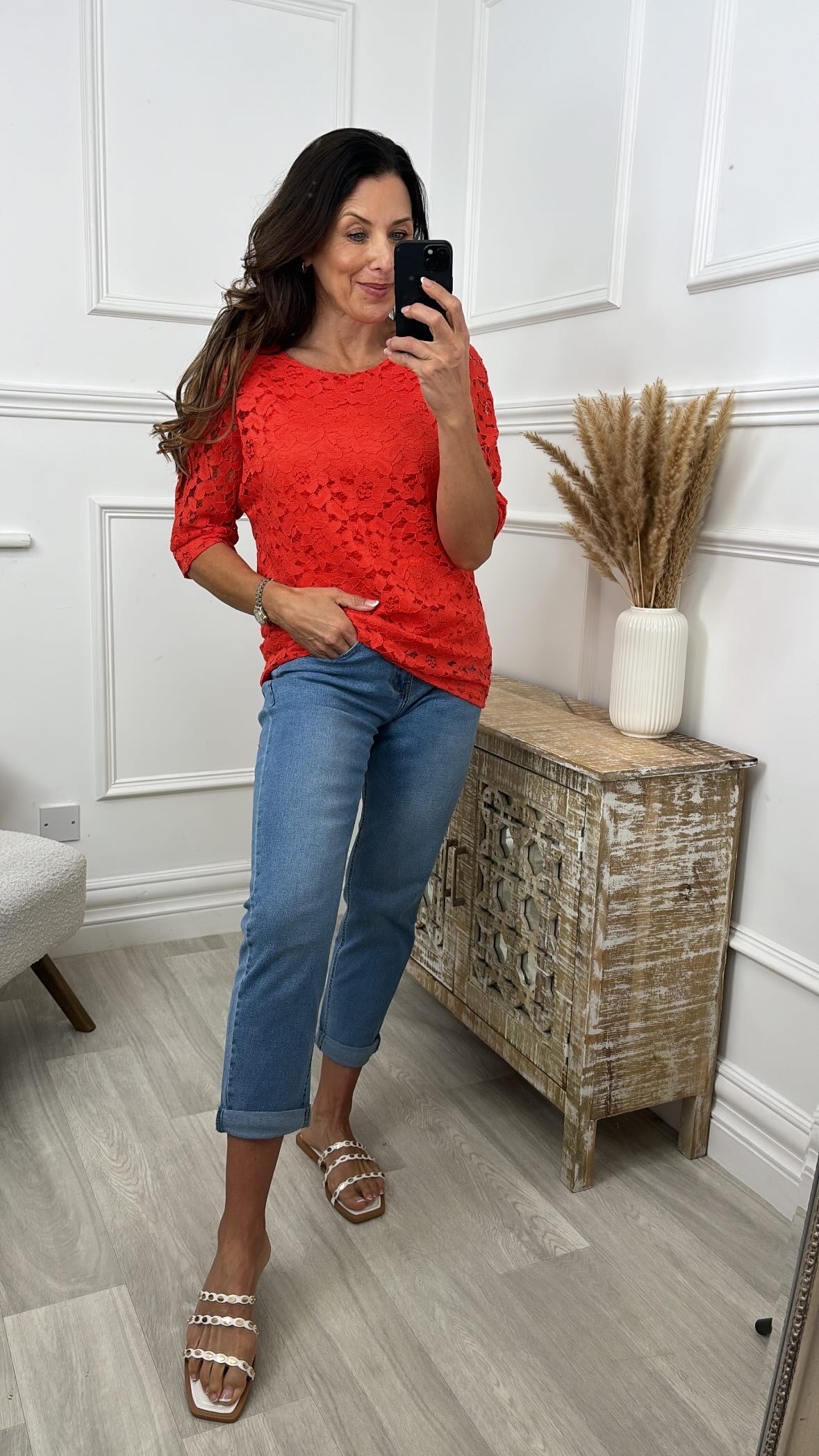 Deirdre Coral Floral Lace Blouse