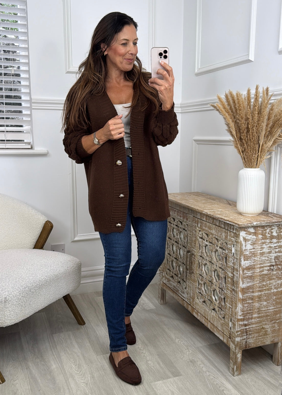 Blair Brown Bubble Sleeve Cardigan