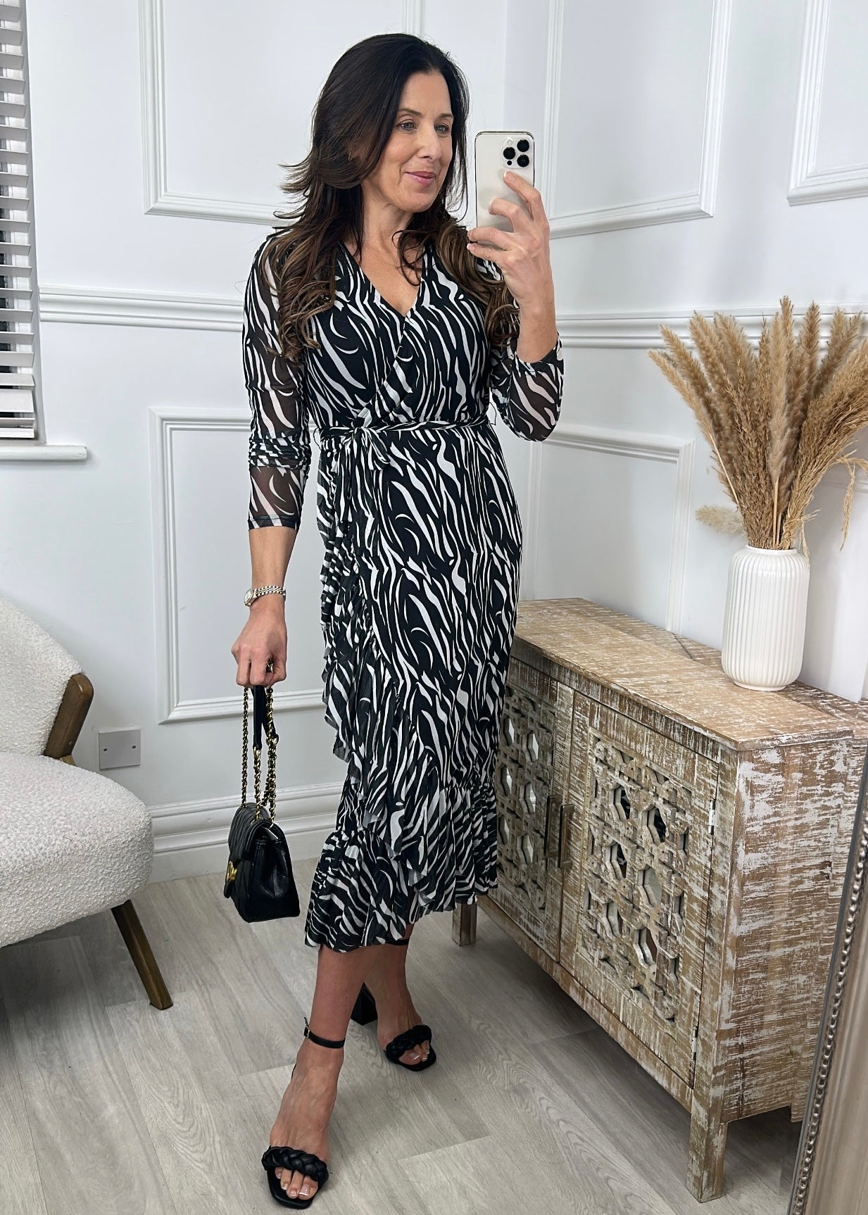 Beatrice Black Animal Print Wrap Dress