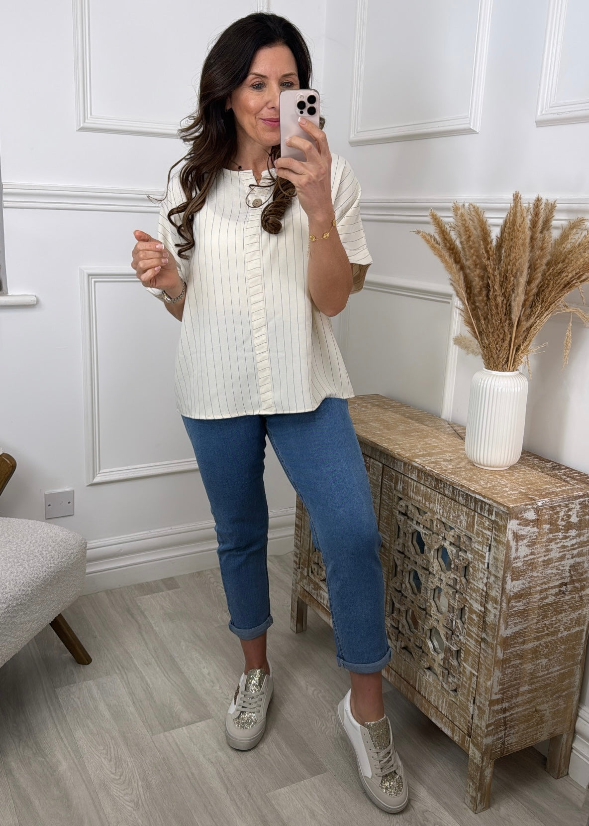 Valencia Beige Striped Top