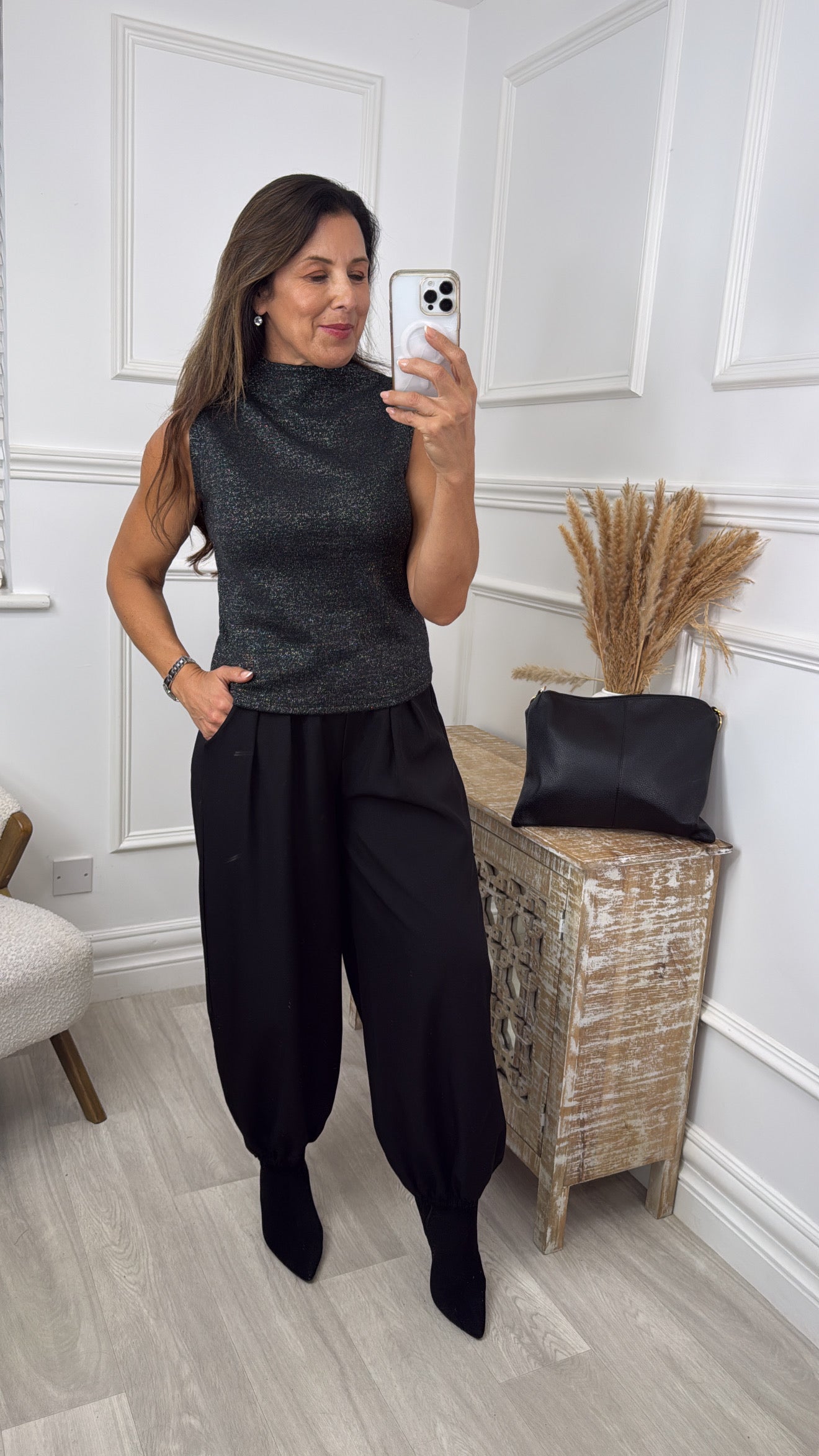 Carina Black High Neck Sleeveless Top
