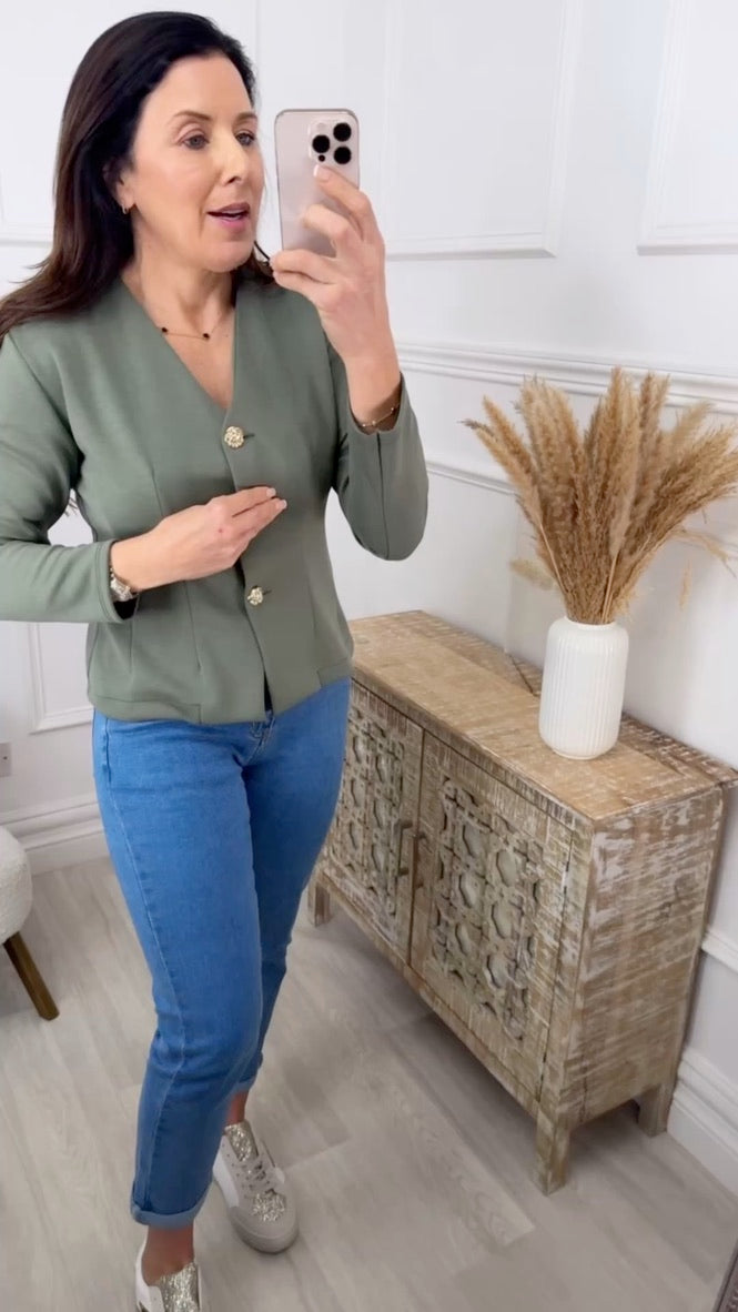 Lilit Khaki Gold Button Cardigan
