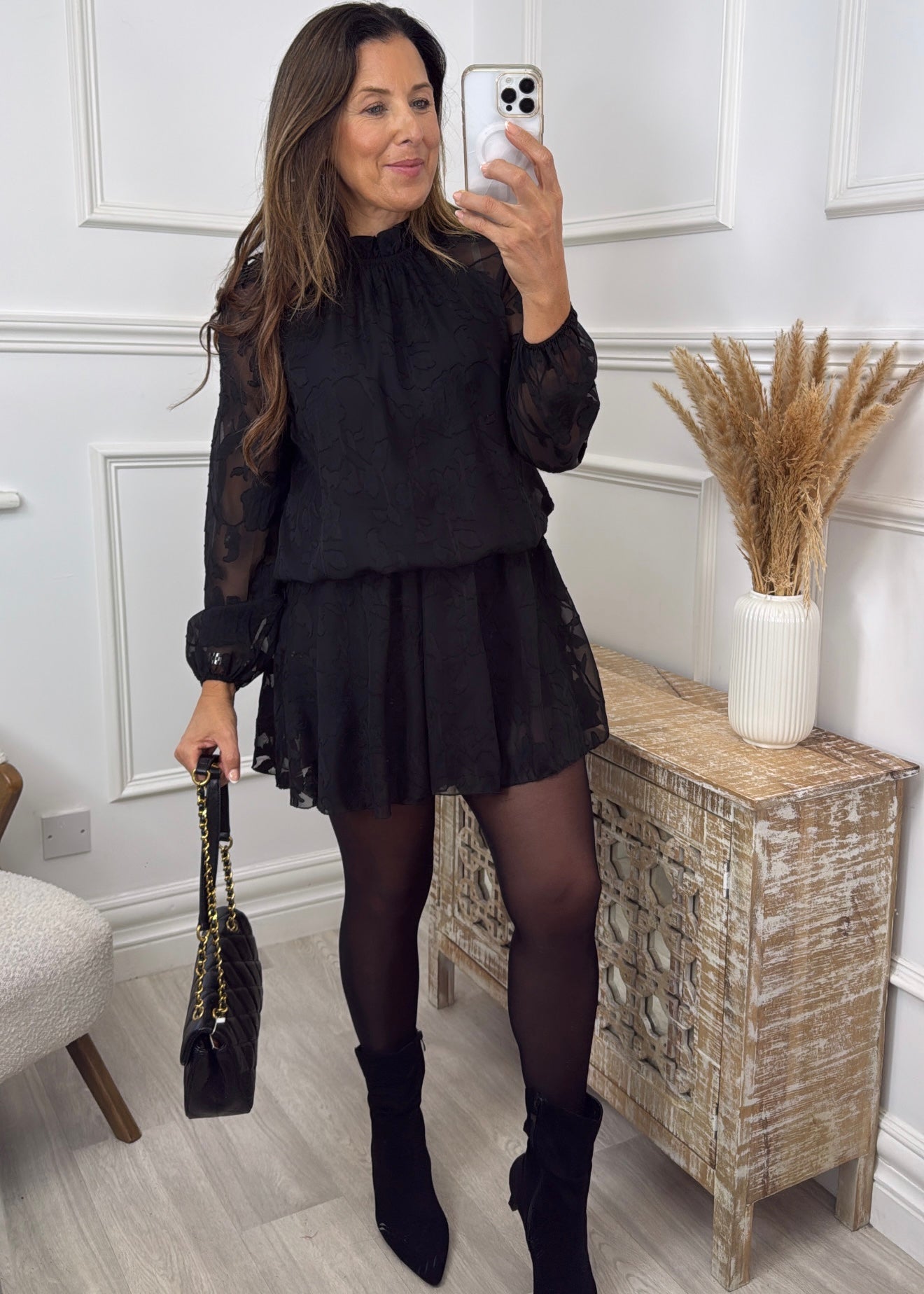 Gwen Black Applique Dress