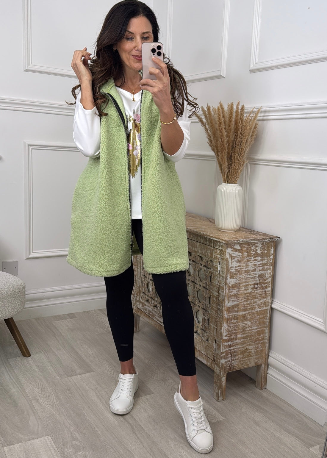 Ailish Green Teddy Fleece Gilet