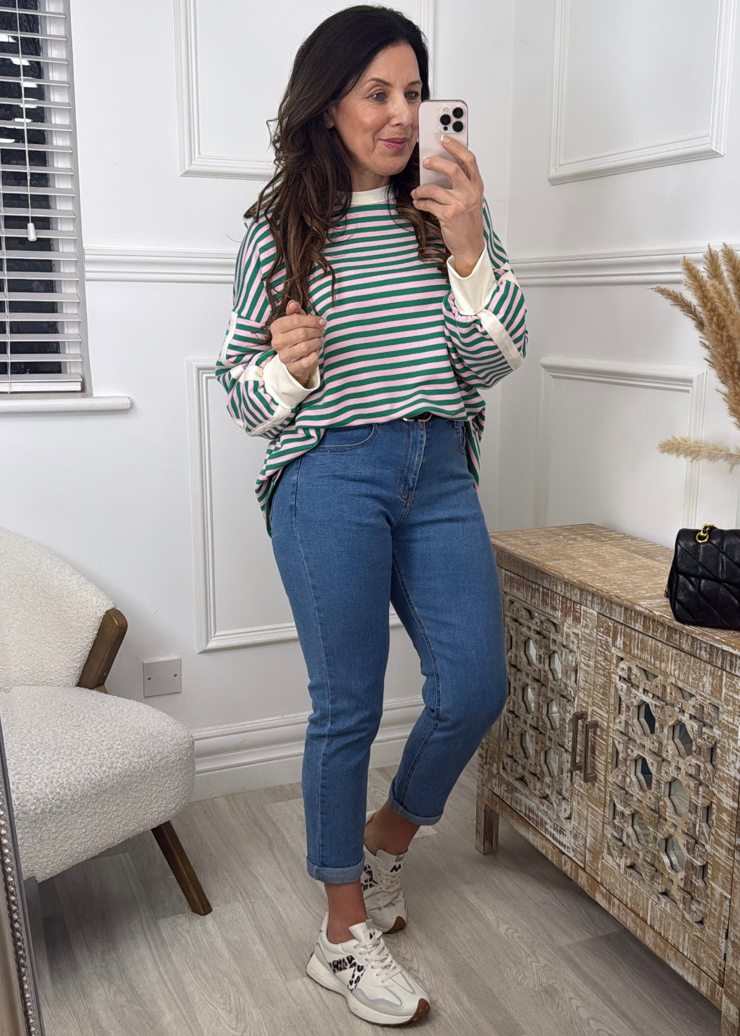 Elsa Green And Pink Stripe Top