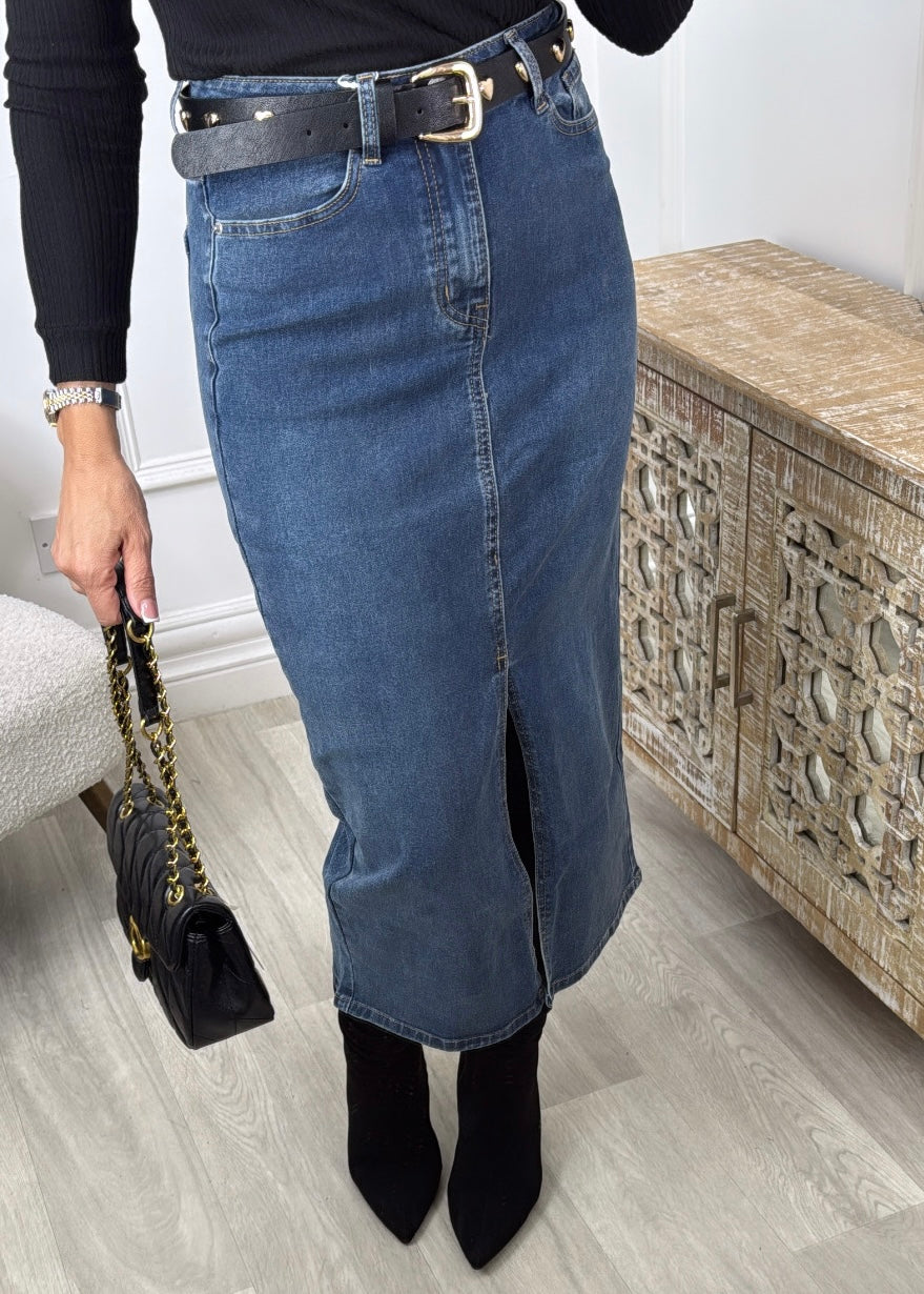 Della Blue Denim Midi Skirt
