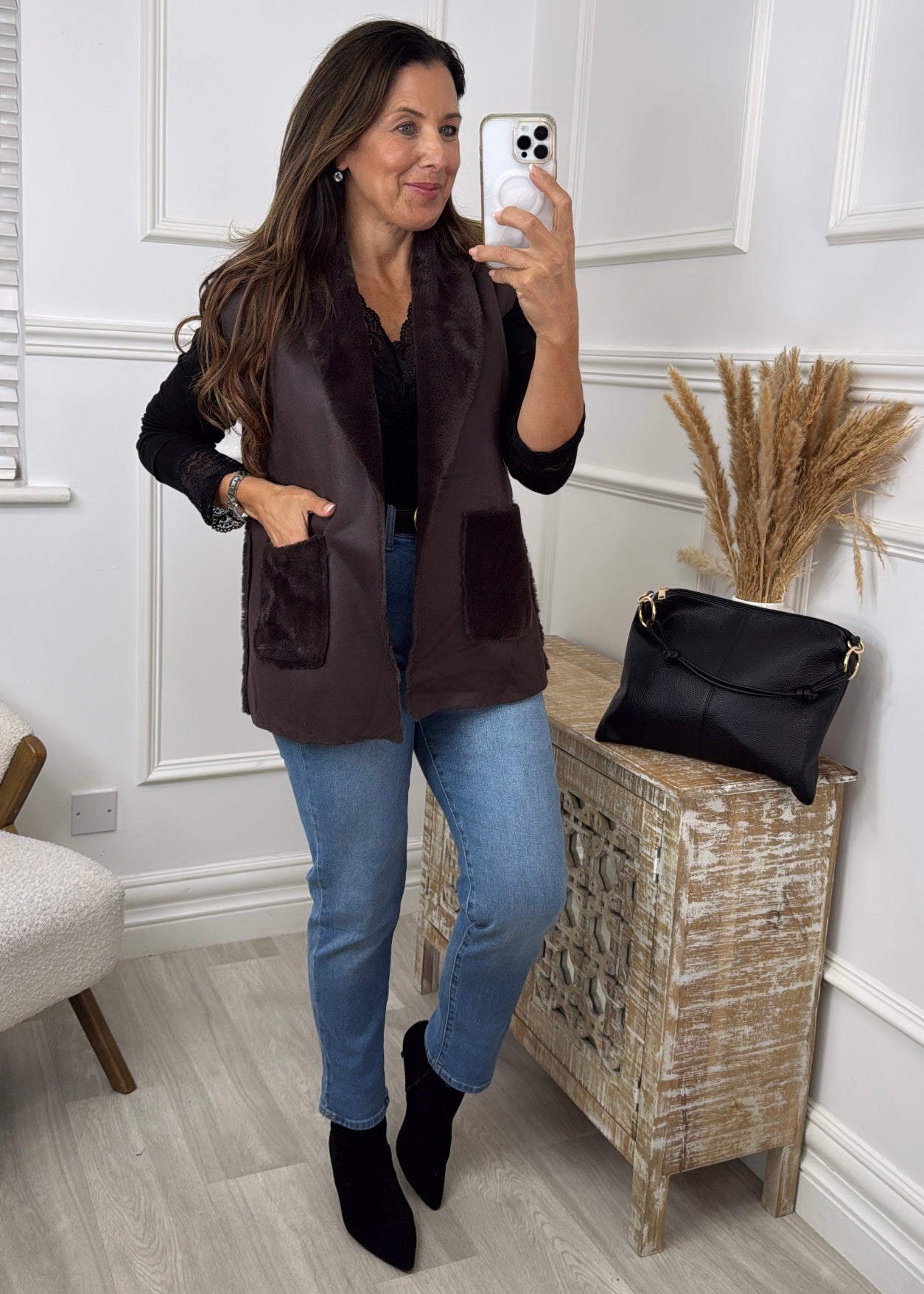 Loretta Brown Suede Feel Waistcoat