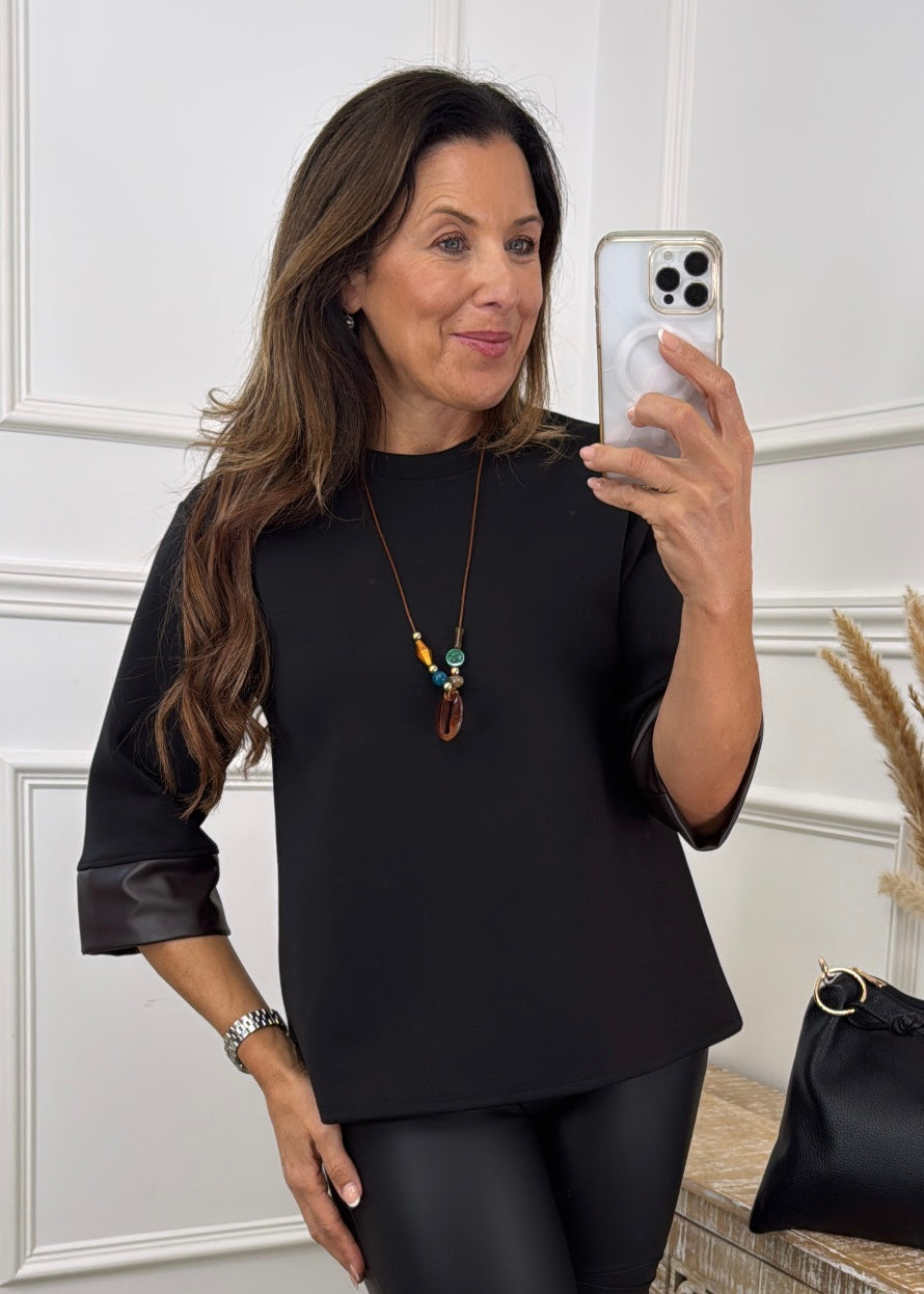 Lillian Black Pleather Cuff Top with Necklace