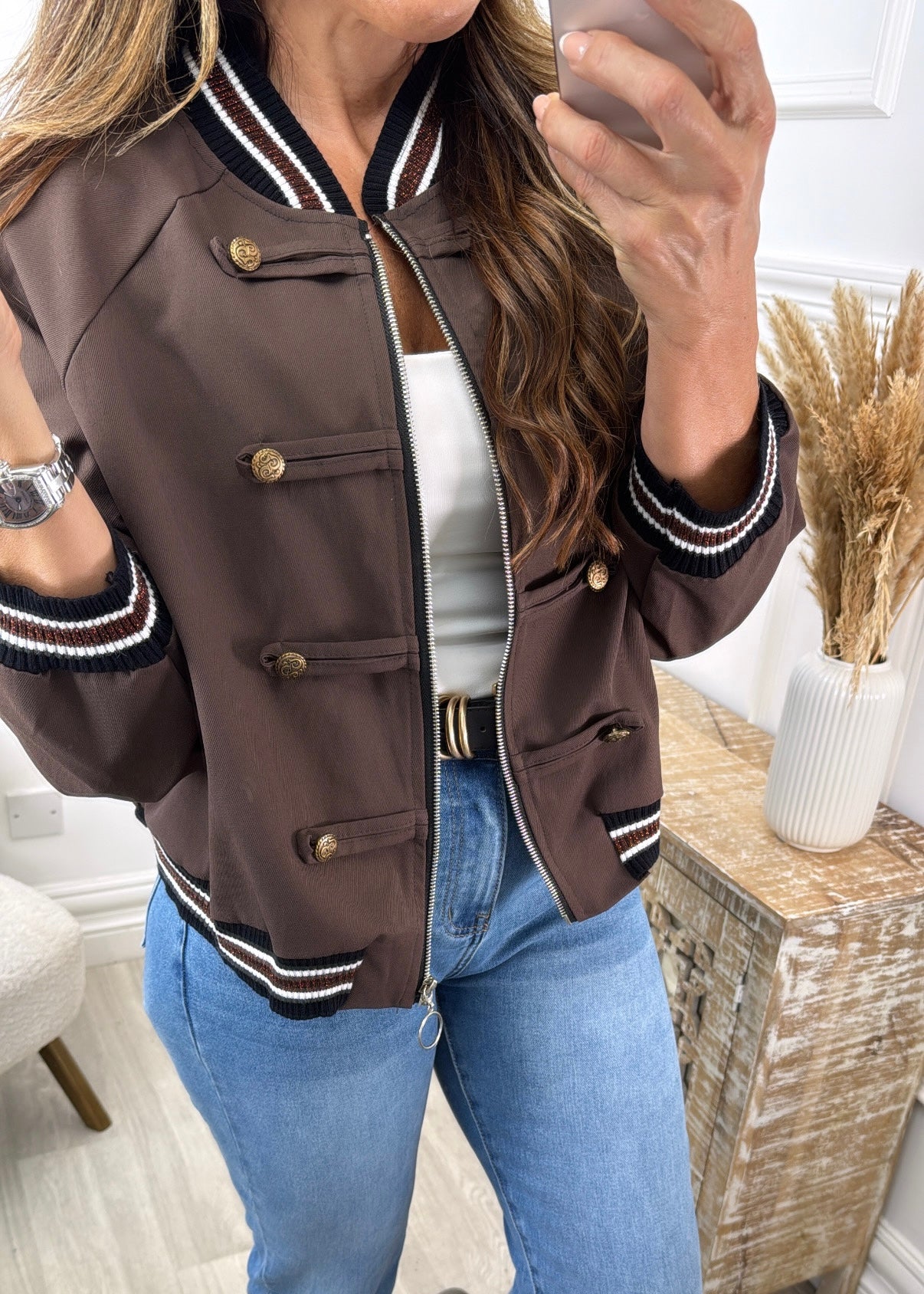 Gwen Brown Zip Detailed Jacket
