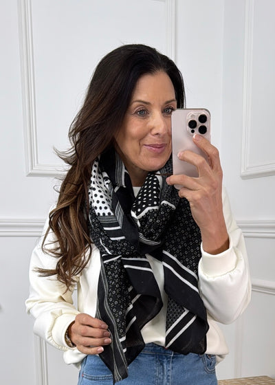 Helene Black Diverse Print Scarf