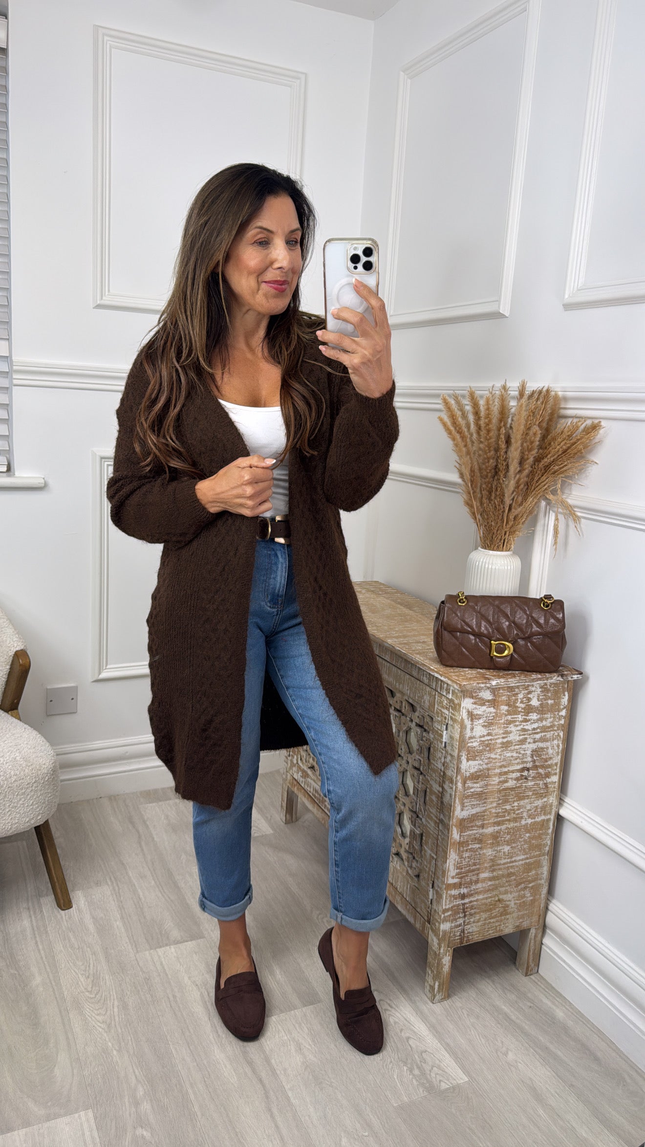 Gemma Brown Textured Knit Cardigan