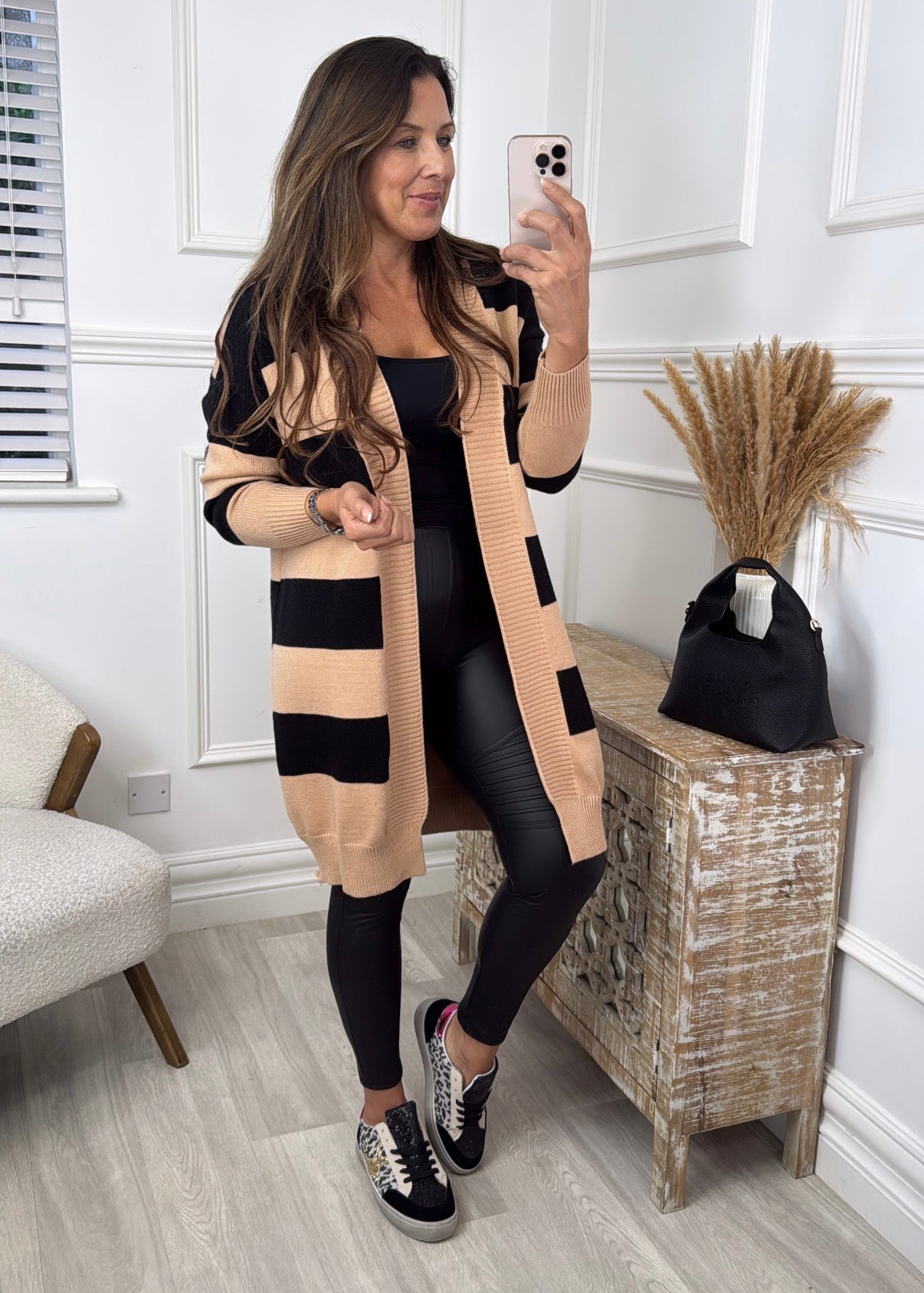 June Black and Camel Striped Cardigan