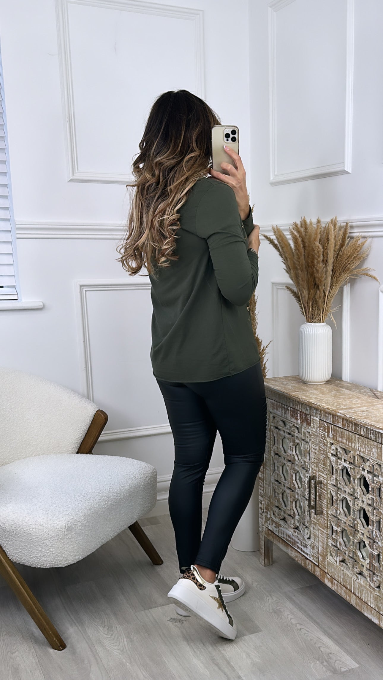 Chrissie Khaki Foil Letter Top