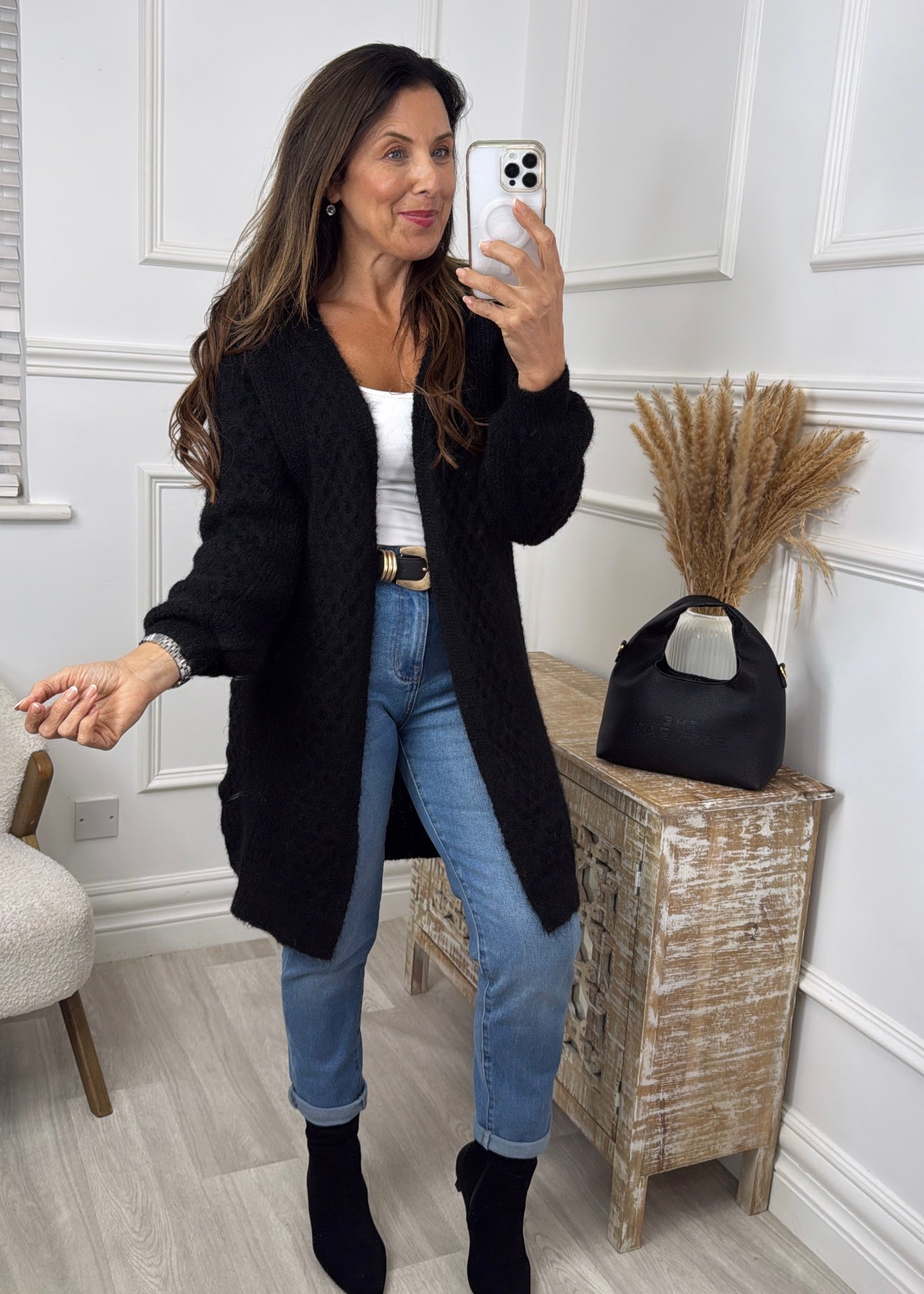 Gemma Black Textured Knit Cardigan