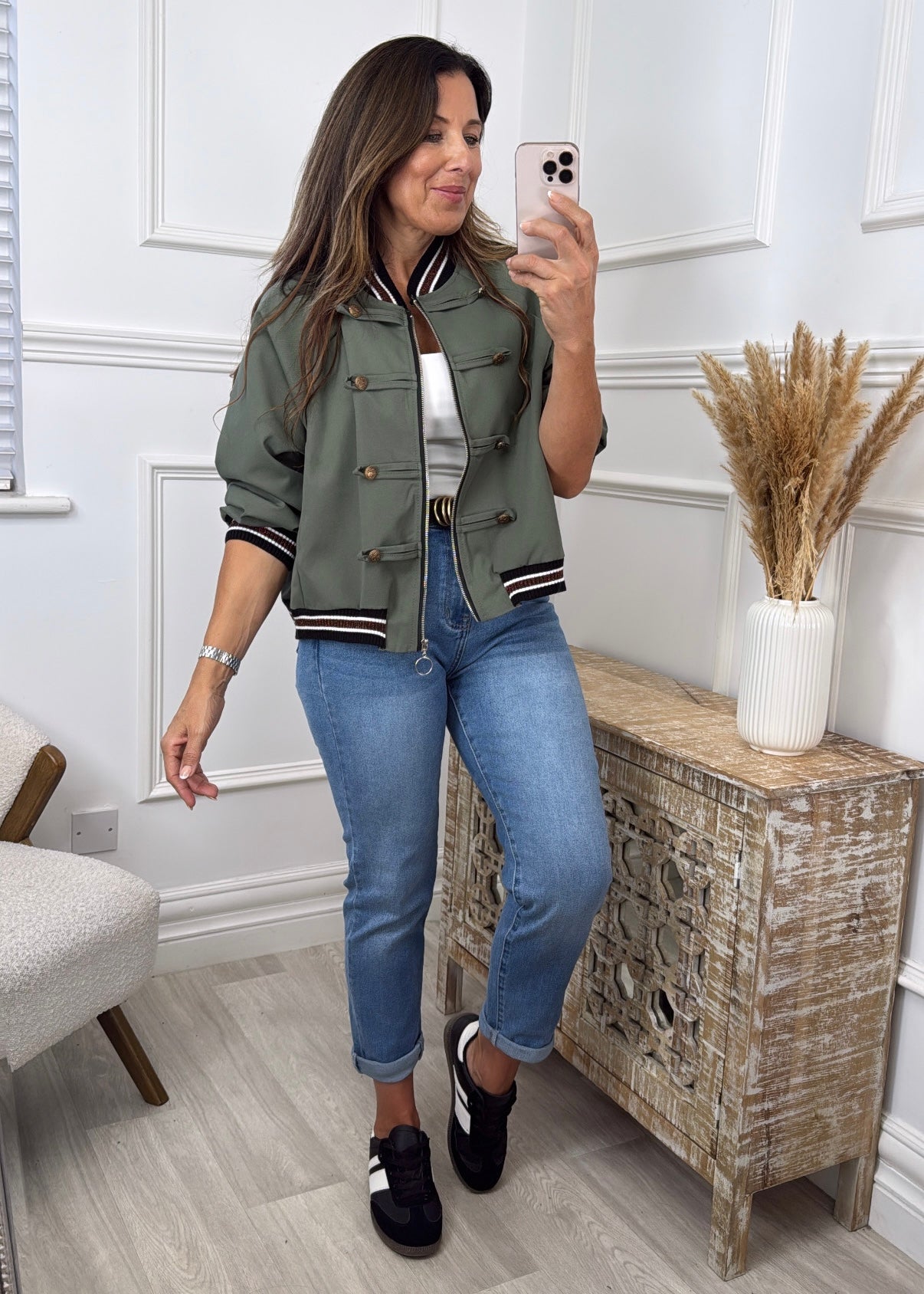 Gwen Khaki Zip Detailed Jacket
