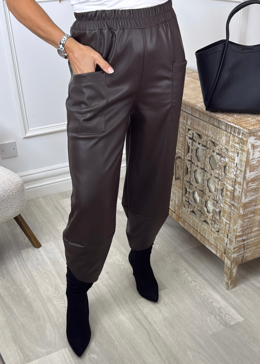 Croia Brown PU Leather Pants