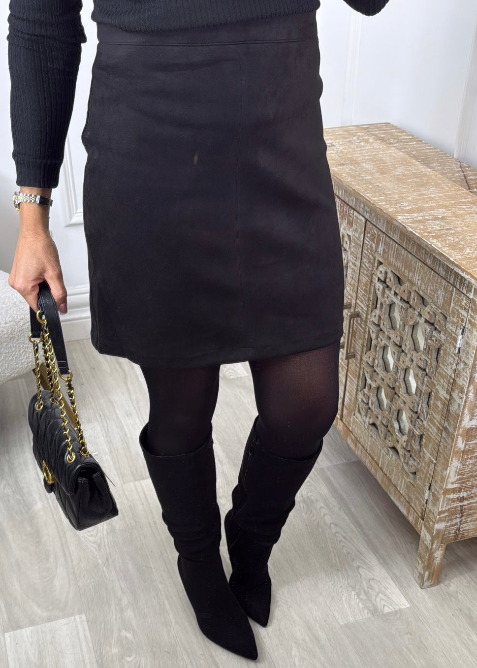 Ava Black Suede Mini Skirt