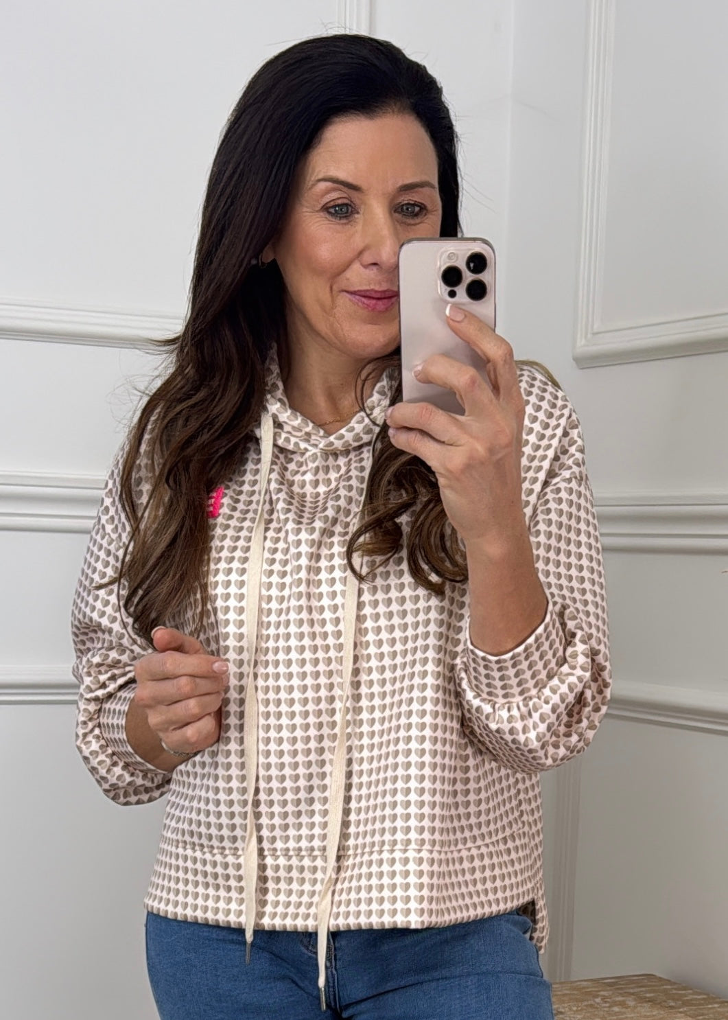 Tulsi Beige Heart Print Hoodie