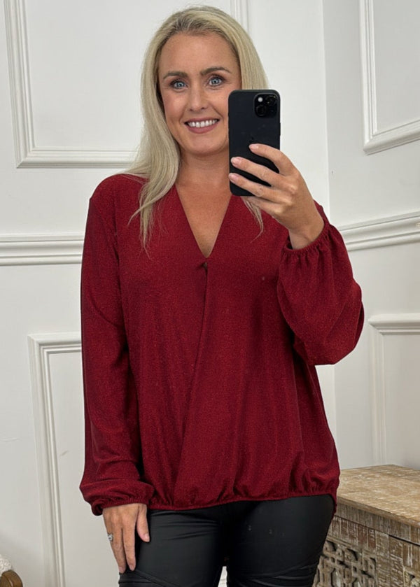 Shelly Wine Faux Wrap Top