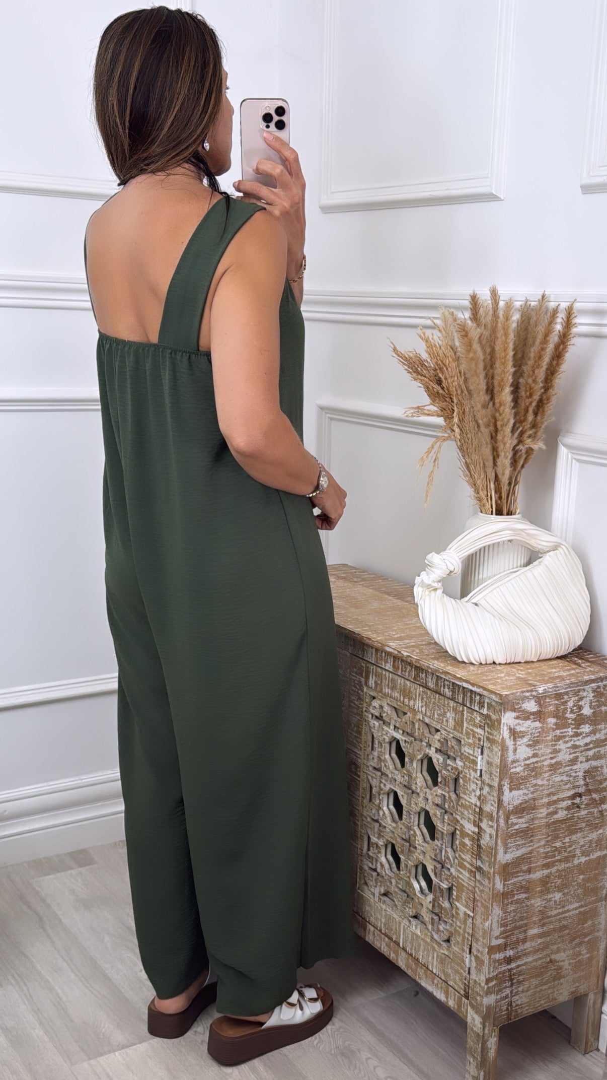 Gina Khaki Gold Shoulder Jumpsuit