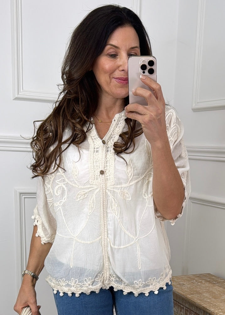 Livorno Beige Broderie Blouse
